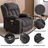 Up to 350 LBS Chenille Power Lift Recliner Chair, Heavy Duty Motion Mechanism with 8-Point Vibration Massage and Lumbar Heating, USB and Type-C Ports, Stainless Steel Cup Holders