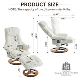 Ergonomic Recliner Chair with Ottoman, Modern 360° Swivel Lounge Chair with Footstool, Chenille Fabric, 5 Point Vibration Massage, Seat Heating & 140° Adjustable Backrest for Home or Office