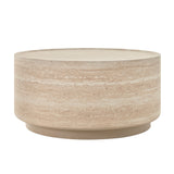 Round Coffee Table with Faux Luxury Marble Look, Drum Small Center Table With Strong Structure, Minimalist Mars Pattern End Table for Living Room, Bedroom, No Assembly Required