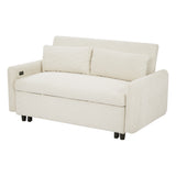 Pull-out Sofa Bed Convertible Couch 2 Seat Loveseat Sofa Modern Sleeper Sofa with Two Throw Pillows and USB Ports for Living Room, Beige