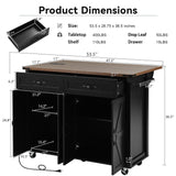 53.5''Farmhouse Kitchen Island with Power Outlet, Kitchen Storage Island with Drop Leaf, Spice Rack and Drawer, Rolling Kitchen Cart on Wheels, for Home, Kitchen and Dining Room