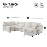 129" Modular Sectional Sofa, 6 Seat Cloud Sofa Bed with High Density Foam, U-Shaped Chenille Couch Set with Ottoman, Free Combination, Convertible Sleeper Sofa for Living Room, Apartment