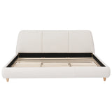 King Size Modern Upholstered Bed Frame with Linen Fabric and Solid Wood Legs, White