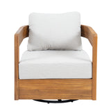Outdoor Swivel Accent Chair, Patio Club Chair with Thick Cushions, Modern Swivel Armchair, Acacia Wood Frame