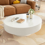 Modern Round Coffee Table Cocktail Table Accent Table Drum End Table Minimalist Fluted Center Table, Easy Assembly, White-ModernLuxe