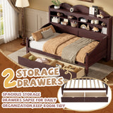 Twin Size Daybed Platform Bed with Storage Drawers & Storage Bookcase Headboard, Espresso