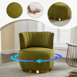 360° Swivel Accent Chair Barrel Chair Velvet Upholstered Armchair Round Cuddle Reading Chair Vanity Chair, Olive