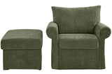 Upholstered Accent Chair with Ottoman, Single Sofa Chair Chaise Lounge Armchair Club Chair, Green