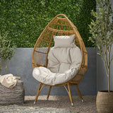Patio Egg Chair with Soft Cushion, Indoor&Outdoor Basket Chair Accent Chair Weather-resistant Patio Seat Leisure Chair, Natural