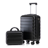 14"/20" 2 pcs/set in ABS Spinner Wheel Luggage, with Combination Lock,14" Cosmetic Case (Black)