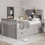 Twin Size Captain Platform Bed Frame with Storage Bookcase Headboard & 4 Drawers, No Box Spring Needed