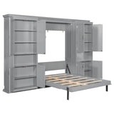 Full Size Murphy Bed Space-Saving Wall Bed with Dual Sliding Storage Cabinets & Dual 6-Tier Side Shelves, Gray