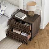 Solid Wood Nightstand, Mid-Century Modern 2-Drawer Bedside Table with Curved Wave Design, 23.6"W Accent End Table