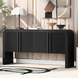 63" Striped Designed Sideboard with 4 Doors, Storage Cabinet with Adjustable Shelves, Black - ModernLuxe