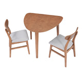 3-Piece Modern Dining Table Set, Triangular Side Table & 2 Curved Wood Chairs for Small Living Room Kitchen Studio