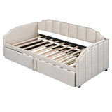 Twin to King Upholstered Daybed, Extendable Sofa Beds with Pop Up Twin Trundle Bed & USB Ports, Beige