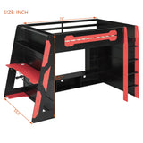 Full Size Wood Loft Bed with Desk, Multi-Storage Shelves, and RGB Light, Perfect Esports Gaming & Work Loft Bed