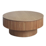 31.5" Round Coffee Table with Hidden Storage, Minimalist Fluted Accent Table Center Table, Natural