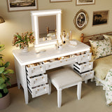 Vanity Desk Makeup Vanity Table Dressing Table with Mirror, Lights & 7 Drawers, Cushioned Stool, Makeup Dressing Table, White