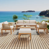 5pcs Outdoor Sofa Set Patio Conversation Set Outdoor Lounge Furniture Set with Coffee Table&Cushion, Weather-Resistant Frame,Teak+Beige