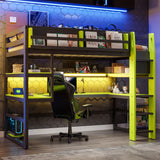 Twin Size Gaming Loft Bed with Desk & RGB Lights, Wood Bed Frame with USB Charging Ports & Side Organizer