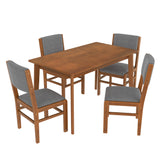 5-Piece Rectangle Wooden Dining Table Set, Mid Century Modern Kitchen Table and 4 Upholstered Chairs for Home, Saving Space