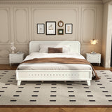 Queen Size Bed Frame, Pine Wood Platform Bed with Headboard, No Box Spring Needed, White