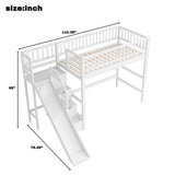 Twin Size Loft Bed with LED Lights, Storage Staircase & Slide, White