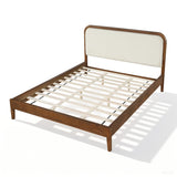 Queen Size Platform Bed Frame with Upholstered Headboard, Beige&Brown