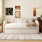 Twin to King Upholstered Daybed, Extendable Sofa Beds with Pop Up Twin Trundle Bed & USB Ports, Beige