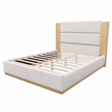 Boucle Upholstered Platform Bed Frame with Extended Wood Headboard, No Box Spring Needed, Queen Size
