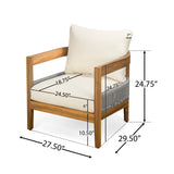 Outdoor Club Chair Patio Accent Chair with Water-resistant Cushion, Weather-Resistant Acacia Wood Frame & Rope Accent, Teak+Beige