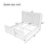 High Headboard Corduroy Upholstered Bed Frame with Vertical Stripe Wingback and High Footboard No Box Spring Needed