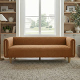 Modern 3-Seater Sofa Premium Boucle Fabric Textured Sofa Couch with Wood Accent Armrests & Rubberwood Legs