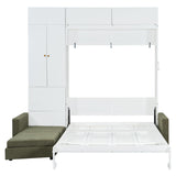 Queen Size Murphy Bed Wall Bed with Sofa and Shelves,Beige