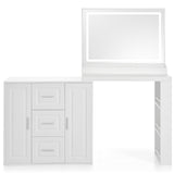 Modern Makeup Vanity Desk Vanity Table Dressing Table with 3-Mode Lighted Mirror, Side Storage Shelves, 3 Drawers and 2 Cabinets, White-ModernLuxe
