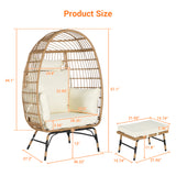 Patio Egg Chair Indoor&Outdoor Accent Chair Basket Chair with Ottoman, Soft Cushion & Neck Pillow, Beige