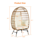 Wicker Egg Chair Oversized Patio Club Chair Lounger with Cushion, Pillow & Weather-Resistant Frame, Indoor/Outdoor Accent Chair, Beige