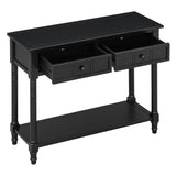 Classic Console Table with Storage Drawers and Bottom Shelf, Black