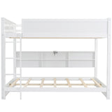 Queen over Queen Bunk Bed with Storage Shelves and USB Ports, White