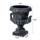 Classical Grape Relief Urn Planter, Weather-Resistant Outdoor Flower Pot Patio Decorative Vase for Garden Entryway, Antique Black