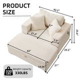 Chaise Lounge with Removable Ottoman, Corduroy Upholstered Armchair Accent Chair Sleeper Sofa Chair, Beige