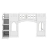 Twin Size Loft Bed with Storage Staircase and Window, Pine Wood Loft Bed Frame