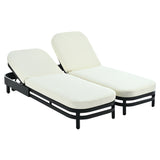 Set of 2 Modern Aluminum Outdoor Chaise Loungers, 5-Position Adjustable Recliner Patio Lounge Chairs with Beige Cushions