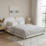 King Size Upholstered Platform Bed Frame with Thick Soft Headboard, White, Low profile