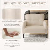 Corduroy Accent Chair, Wide Seat Single Armchair with Side Pockets, Comfortable Reading Chair for Living Room & Bedroom, Beige