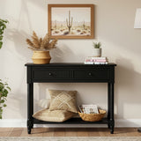 Classic Console Table with Storage Drawers and Bottom Shelf, Black