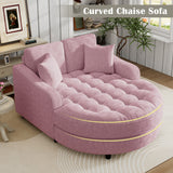 55"W Upholstered Chaise Lounge Sofa Bed Sofa Couch with Tufted Seat and Detachable Pillows, Pink
