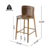 Set of 2 Wooden Barstools Counter Stools, Rubberwood Frame with Ergonomic Curved Backrest for Kitchen Island Home Bar