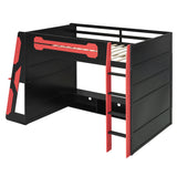 Full Size Wood Loft Bed with Desk, Multi-Storage Shelves, and RGB Light, Perfect Esports Gaming & Work Loft Bed